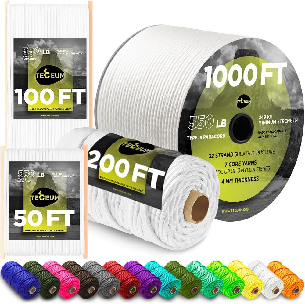 Para Cord 1000Ft - Paracord Type III 550 White 1000