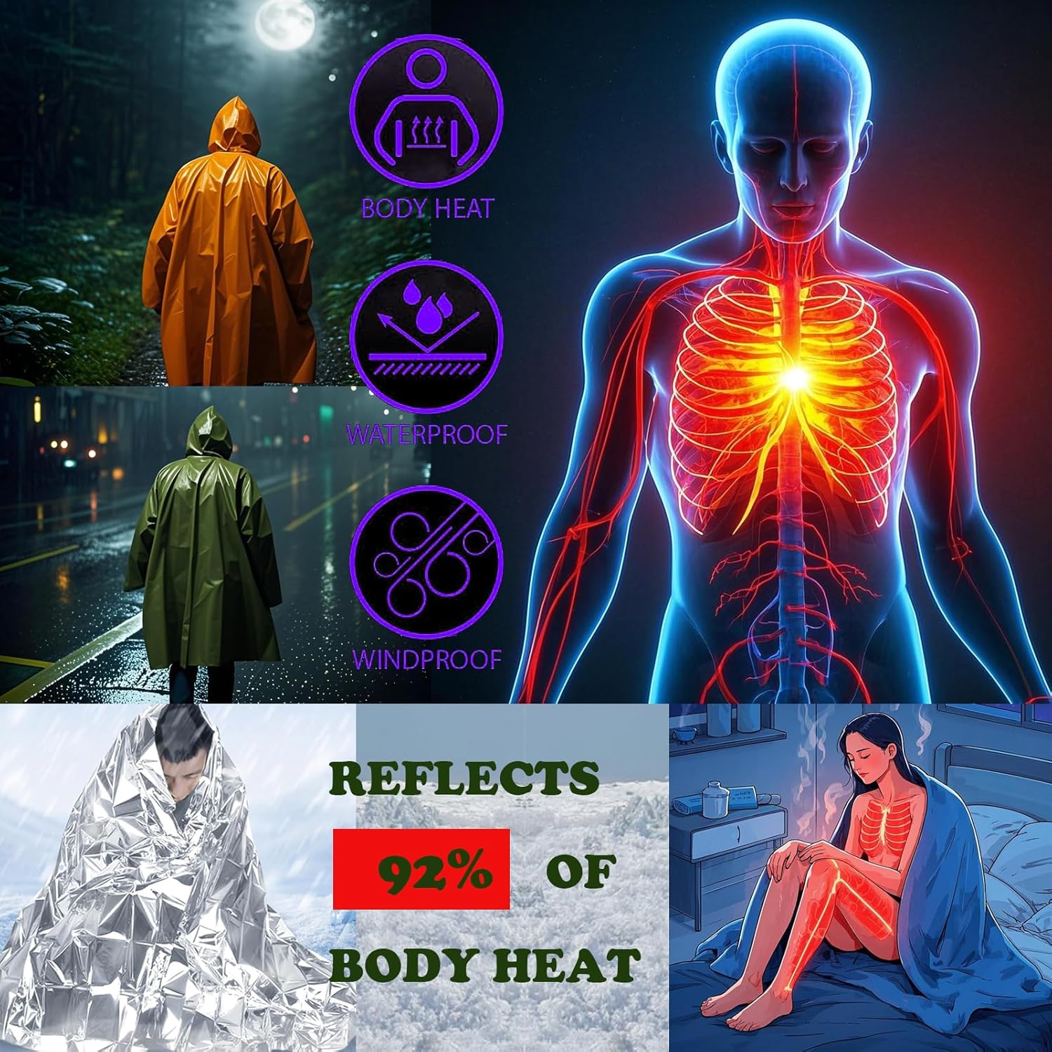 Camping Raincoat Waterproof Su - Survival Blanket Reflective のレビューと価格
