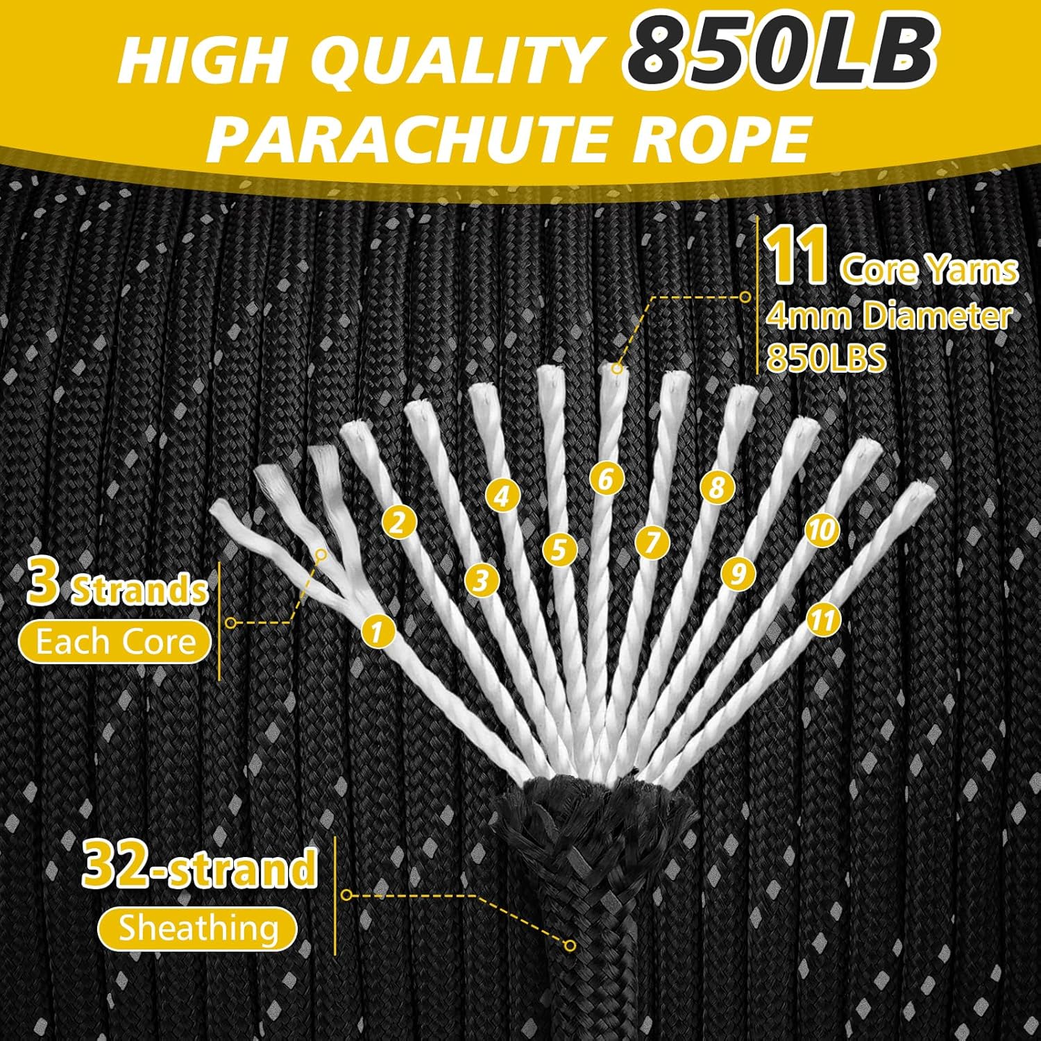 850lb Reflective Paracord Rope - Para Cord 1000Ft のレビューと価格