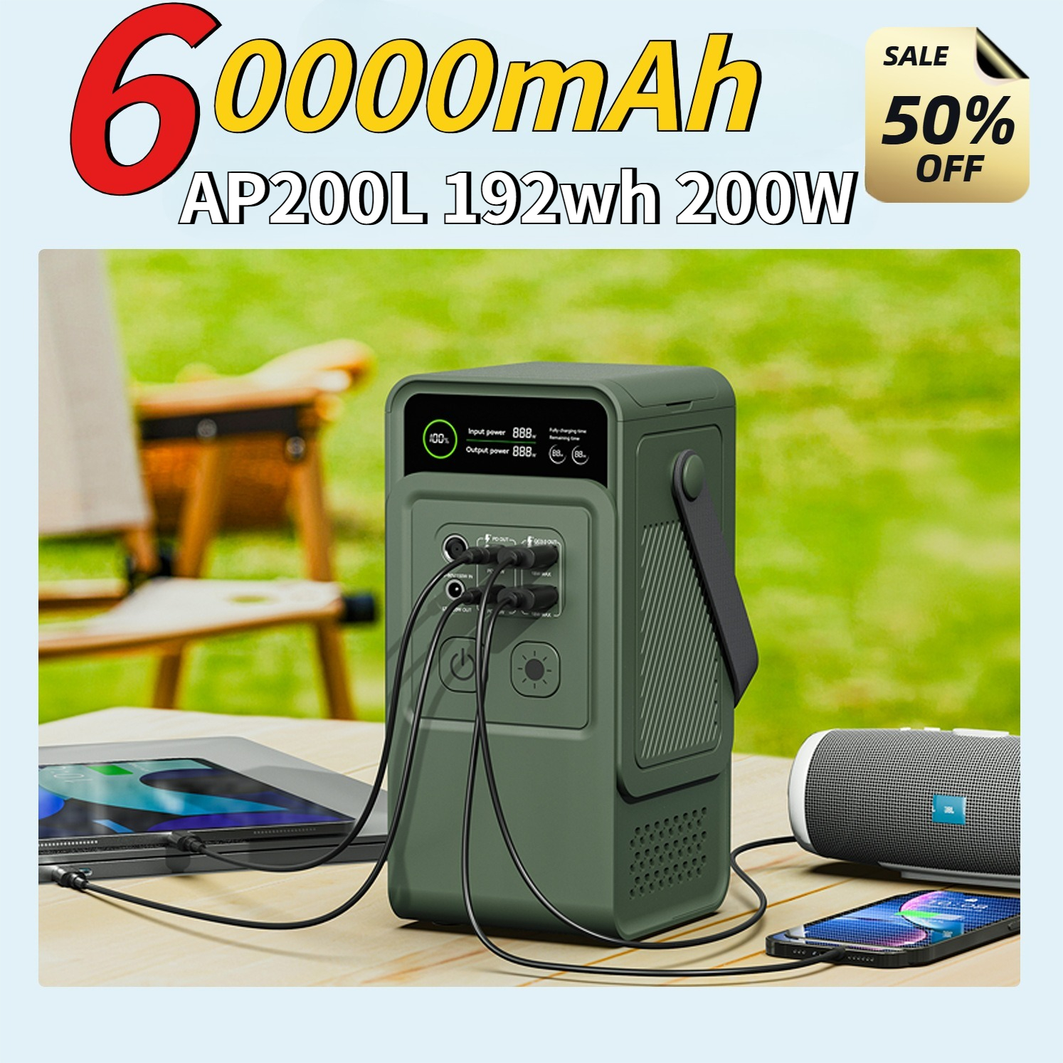 60000mAh 200W 192Wh Camping Po - Solar Emergency Charger のレビューと価格