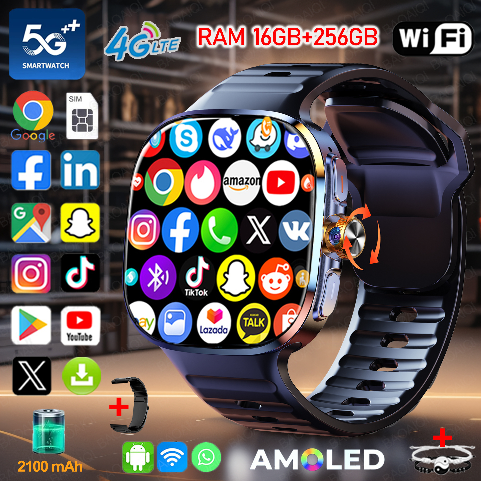 New Large Screen Smartwatch 4G - Compass Lensatic のレビューと価格