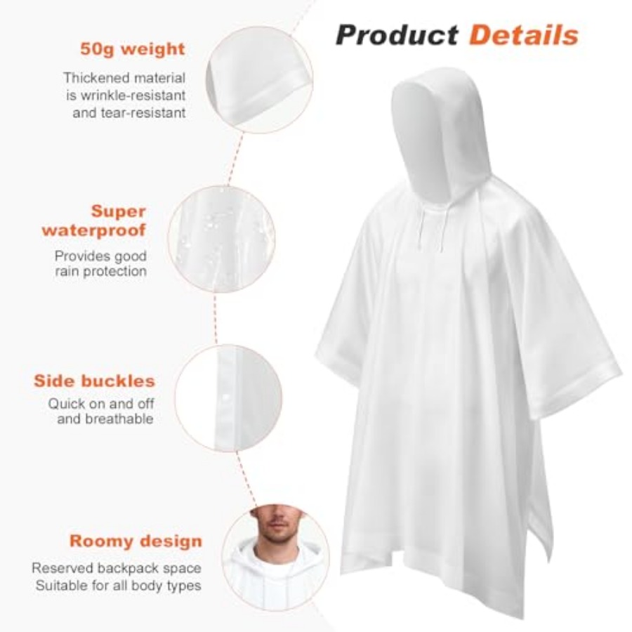 8 Pack Hooded Rain Ponchos for - Emergency Poncho Rain のレビューと価格